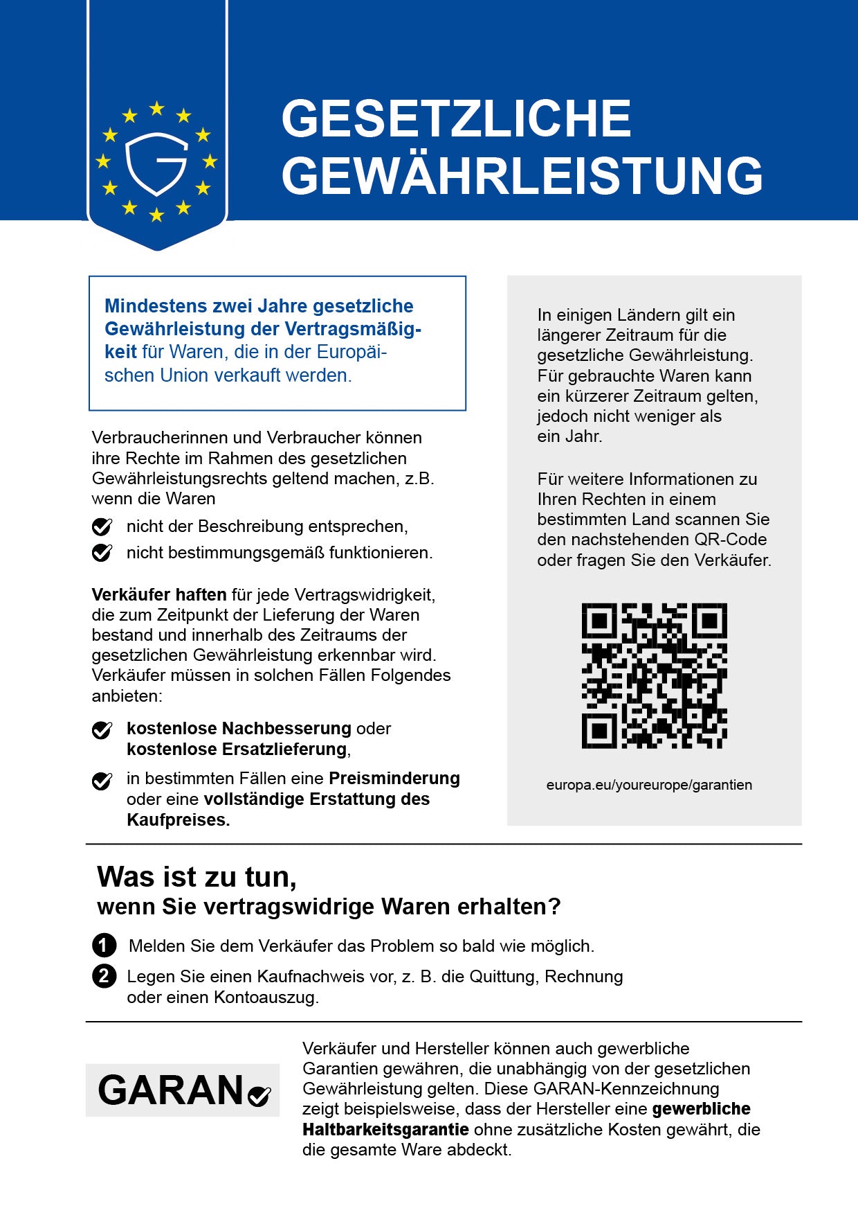 Informationslabel zur gesetzlichen Gewährleistung